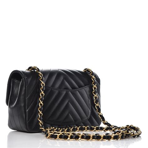 CHANEL Lambskin Chevron Quilted Mini Rectangular Flap Dark 